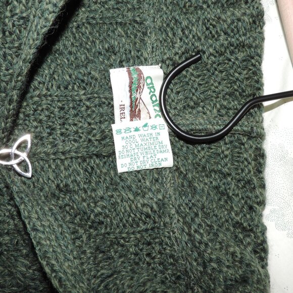 Aran Crafts Gorgeous Green Cable Knit Full 2-way Zip Hoodie Wool Sweater sz M - Picture 15 of 15